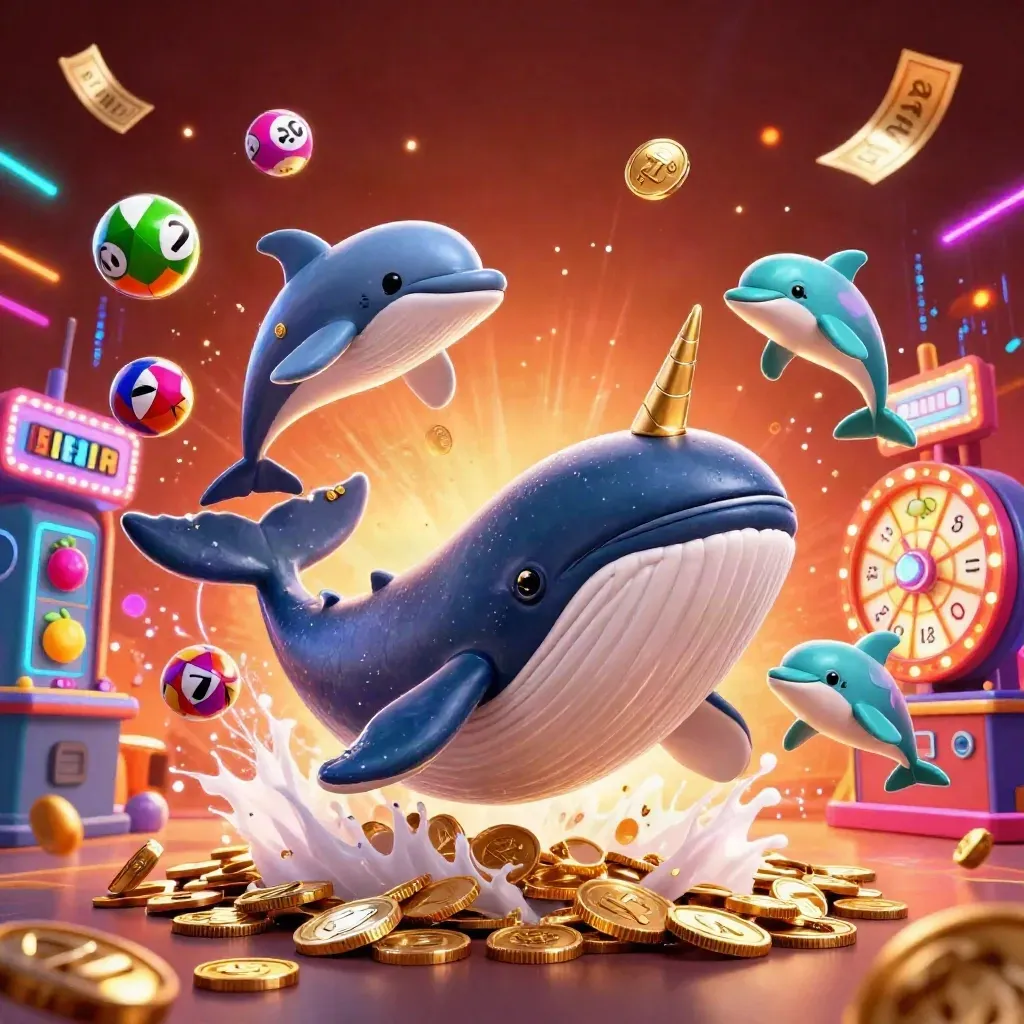 Balena capitano, narvalo e delfini tra monete, ruota premio e carte bingo brillanti